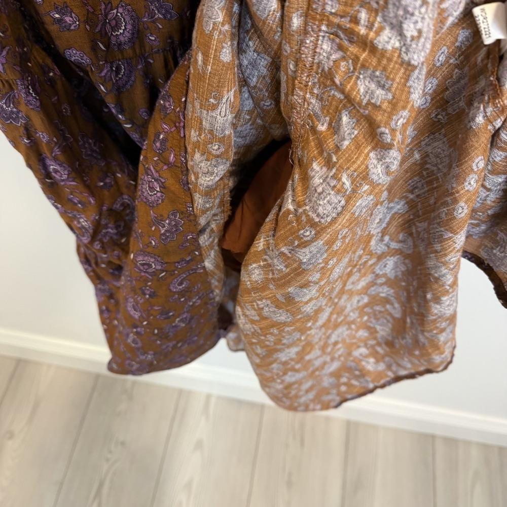 J. Jill XL Maxi Tiered Dress Ruffled Neckline In Dark Brown Graphic Paisley - Picture 7 of 10